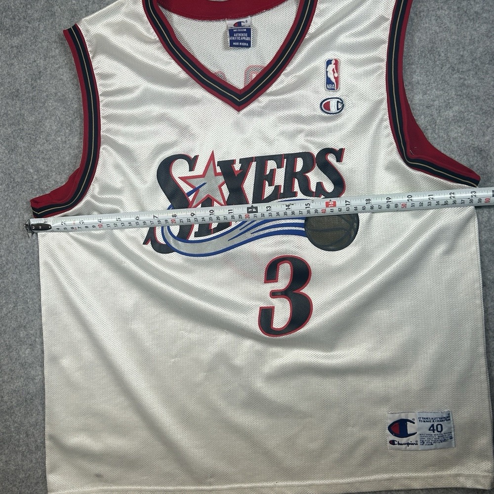 VTG 90's Allen Iverson #3 Philadelphia 76ers Jersey Men's Medium 40 White NBA - Picture 4 of 16